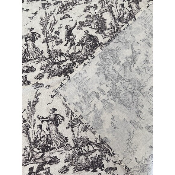 Vintage Toile Tablecloth Handmade Gray & White - Picture 7 of 8